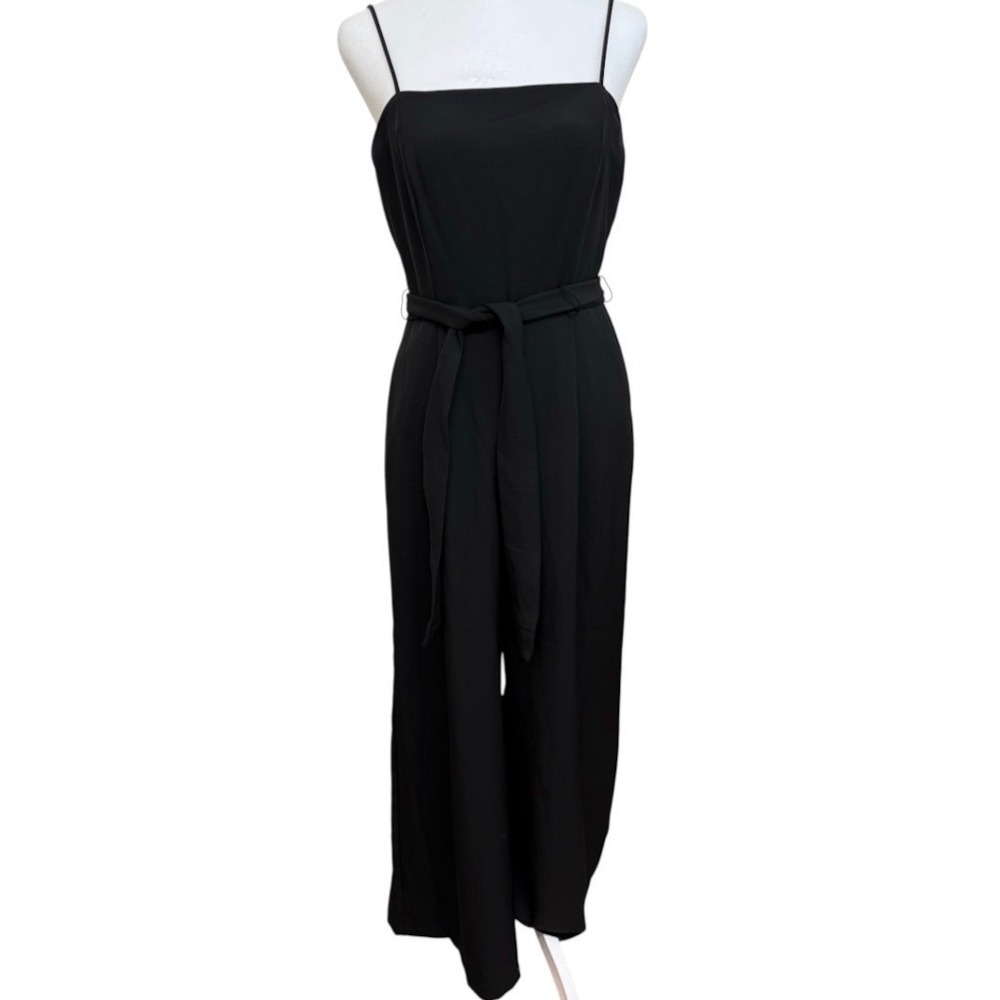 Nine West Black Wide Leg Jumpsuit Sleeveless Square Neck Tie Waist Small